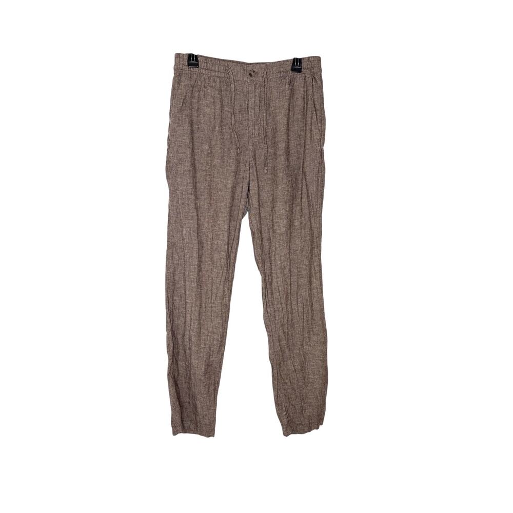 H&M Linen Blend Straight Leg Drawstring Pants Women's Sz S Brown Chambray